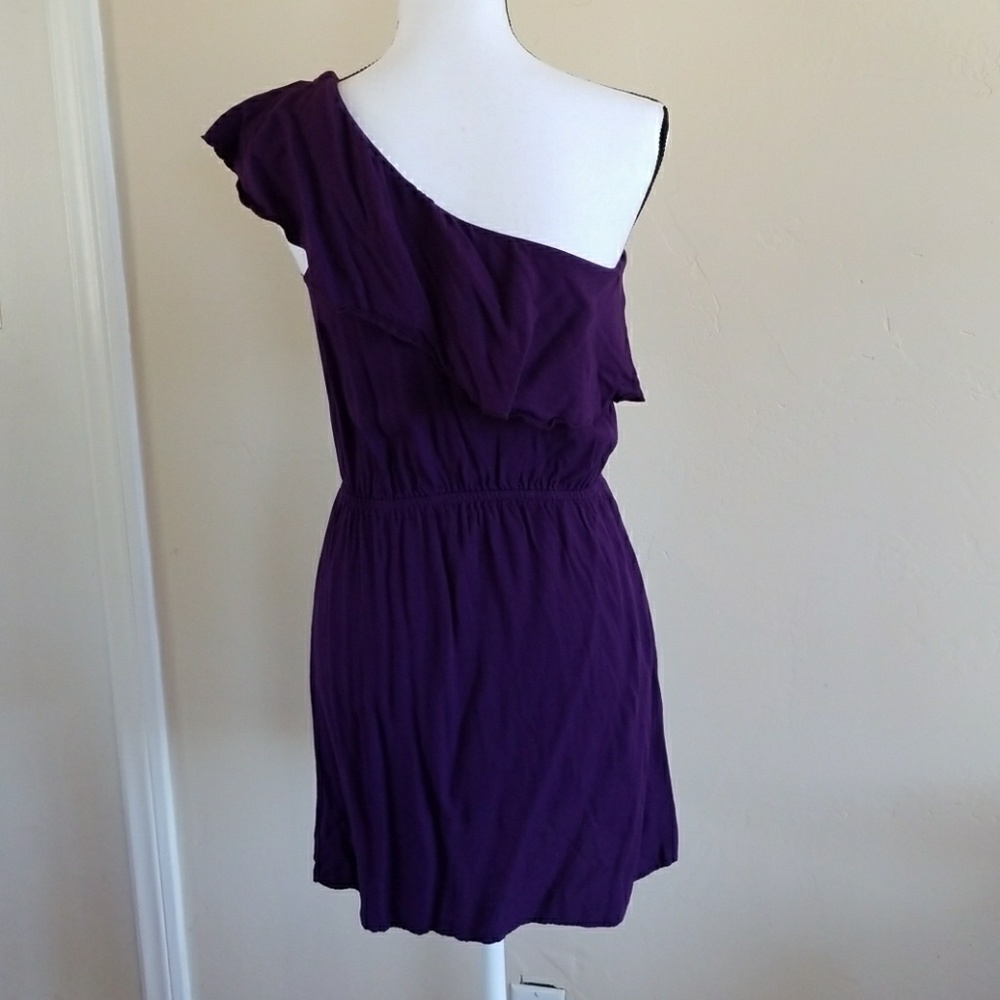 Purple One Shoulder Ruffle Dress - Picture 3 of 4